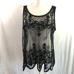 Torrid Black plus 0 Sheer Embroidered Tank Top